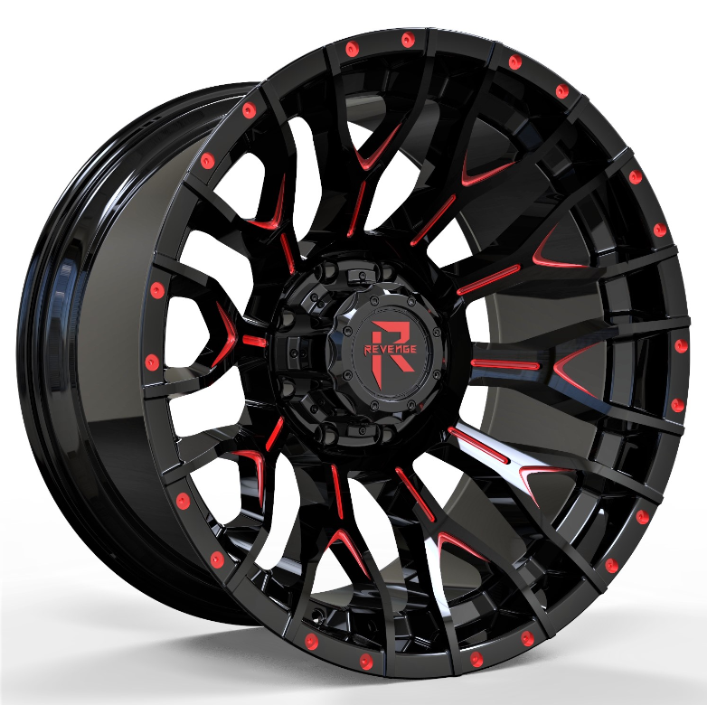Revenge Offroad RV-201 BLACK AND RED MILLED 5X127,5X139.7 Size 20X9 0 ET