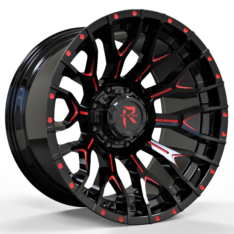 Revenge Offroad RV-201 BLACK AND RED MILLED 6X135,6X139.7 Size 20X9 0 ET