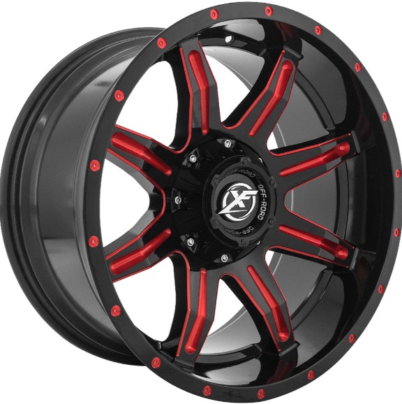 XF Off-Road XF-215 20x10 8x165.1 8x180 -12 CB 125.2 Gloss Black Red Milled and Red Milled Dots