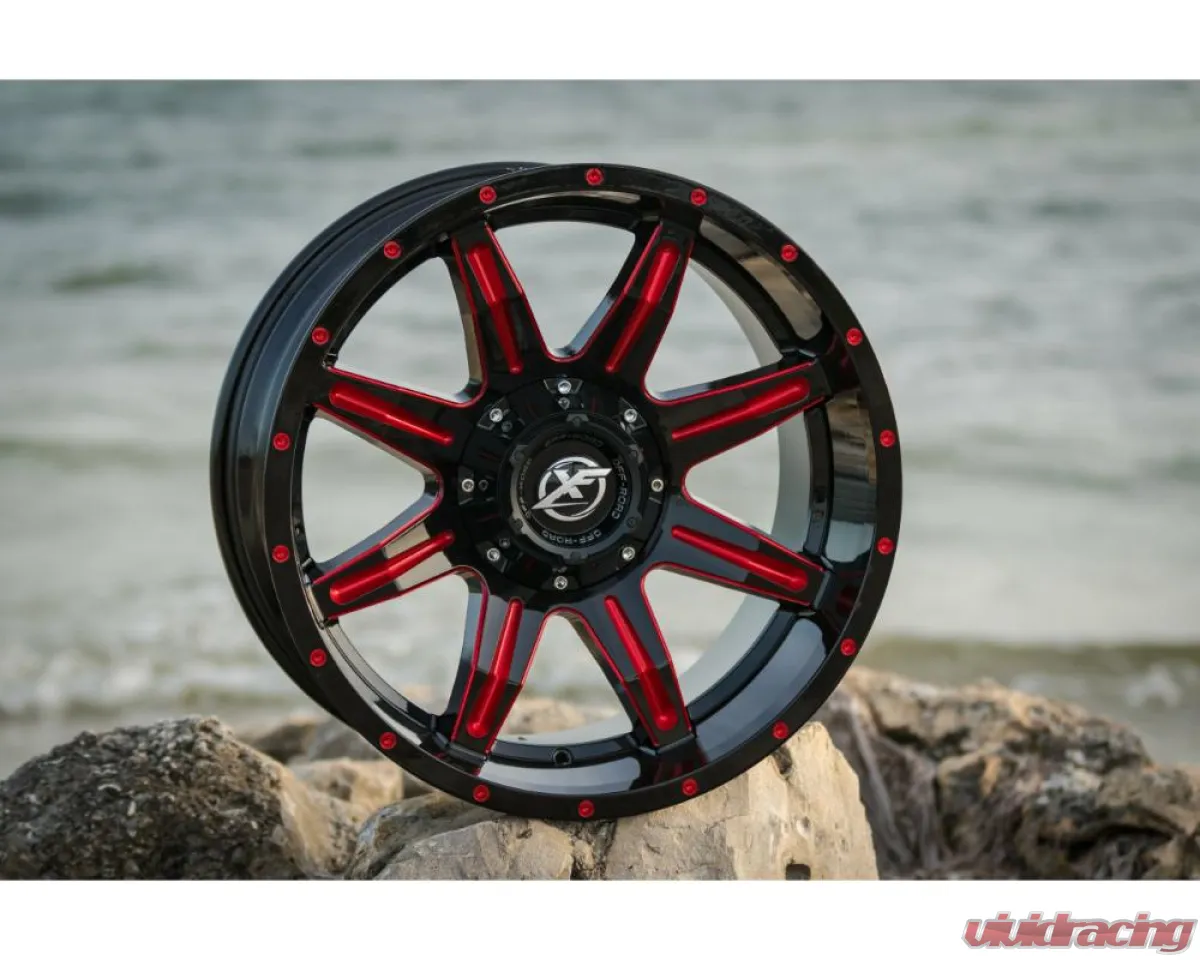 XF Off-Road XF-215 20x10 8x165.1 8x180 -12 CB 125.2 Gloss Black Red Milled and Red Milled Dots