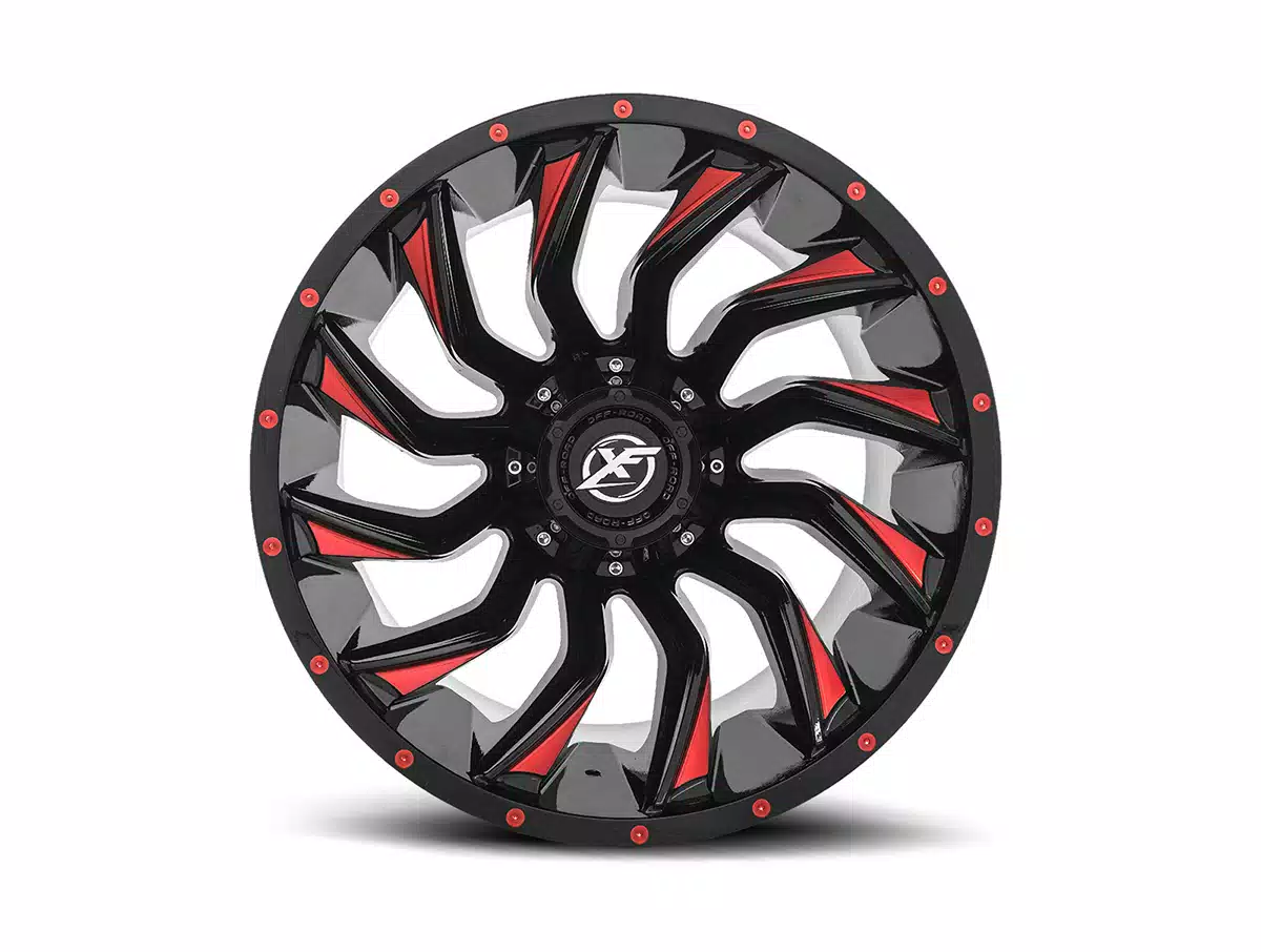 XF Off-Road XF-224 20x9 6x135 6x139.7 +12 CB 108 Gloss Black and Red Milled with Red milled dots